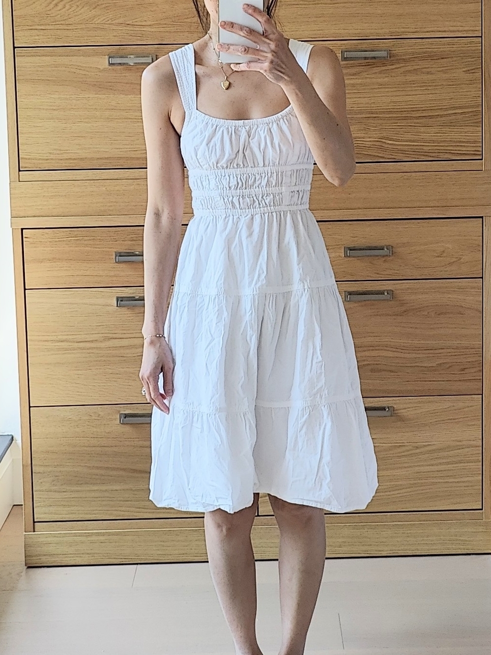Aritzia Sunday Best White Smocked Midi Dress